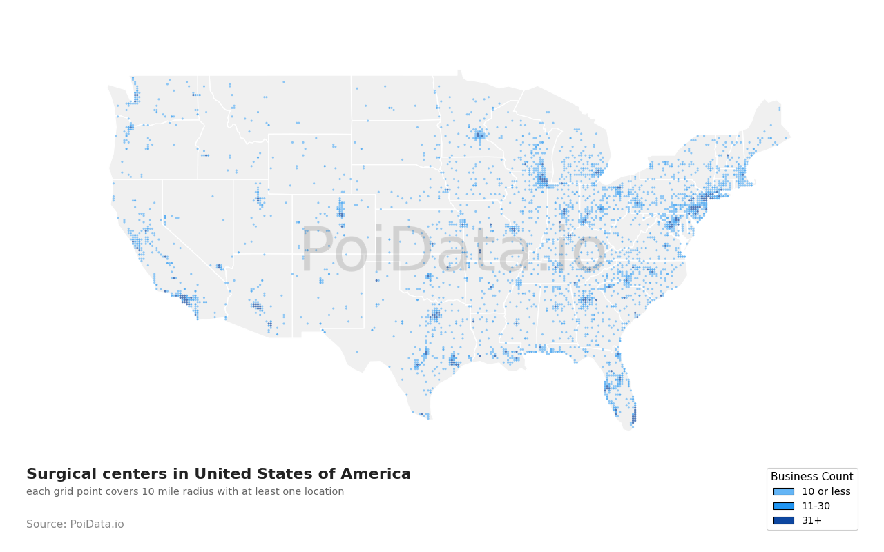 Surgical center density map for Florida, United States