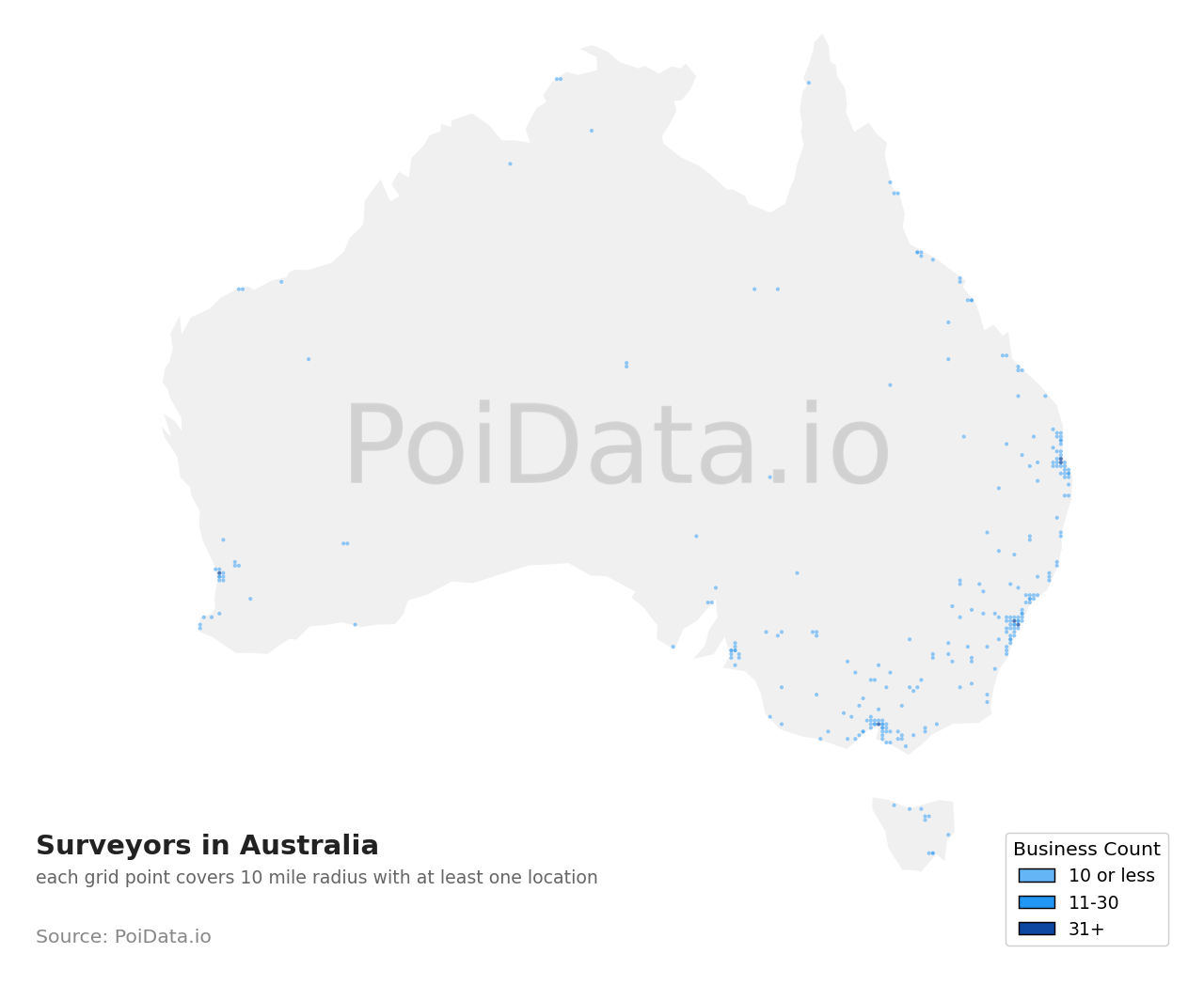 Surveyor density map for Tasmania, Australia