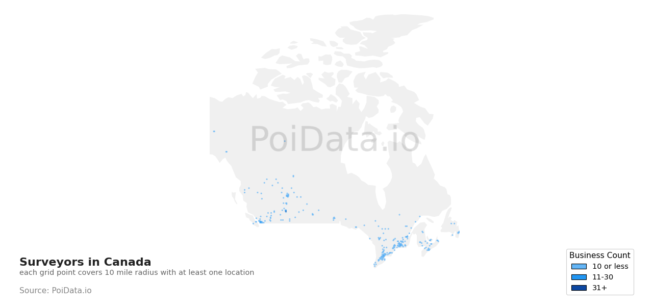 Surveyor density map for British Columbia, Canada