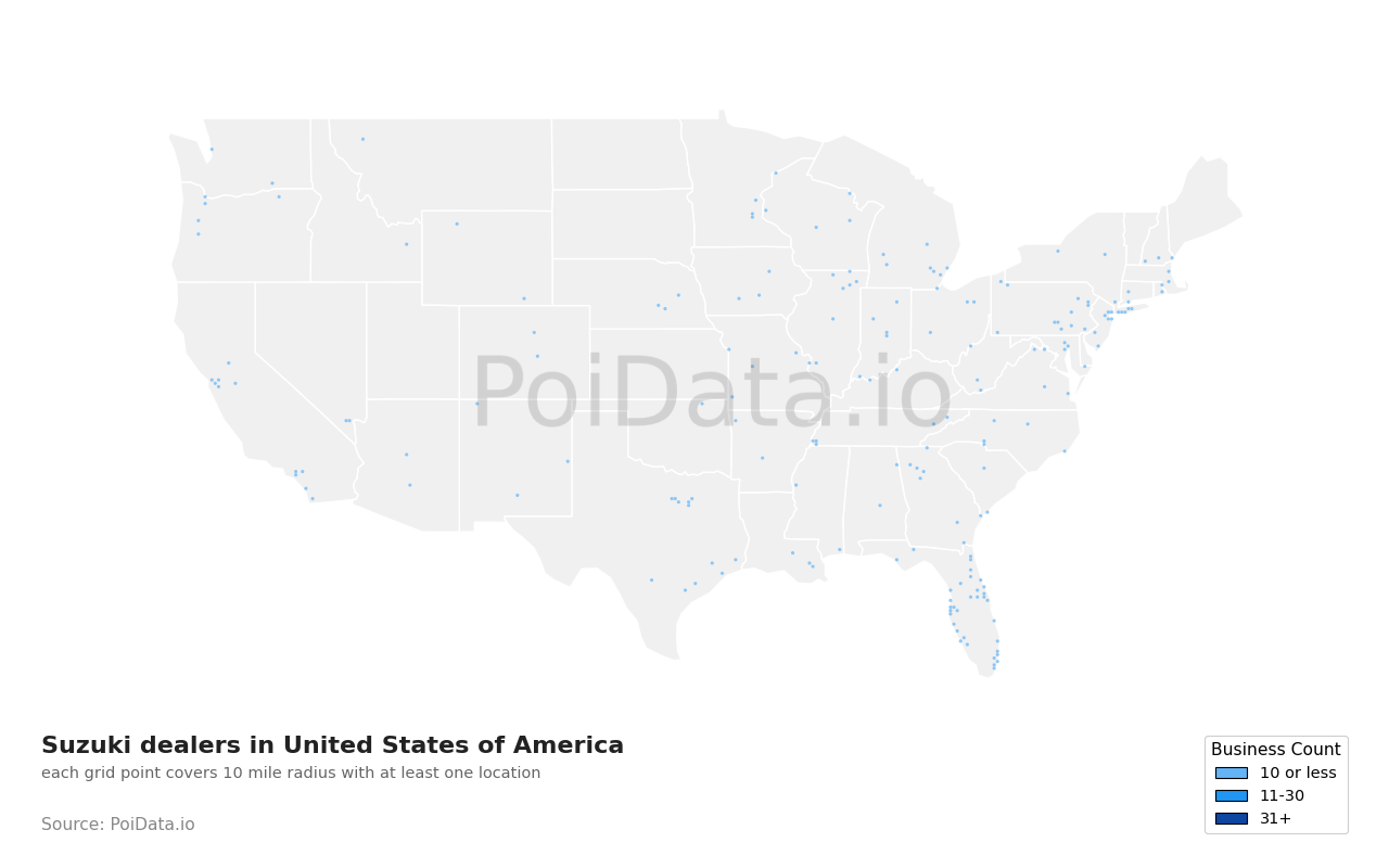 Suzuki dealer density map for Florida, United States