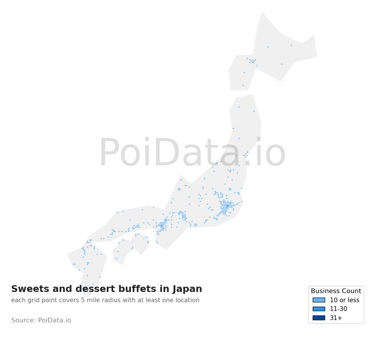 Sweets and dessert buffet density map for Japan