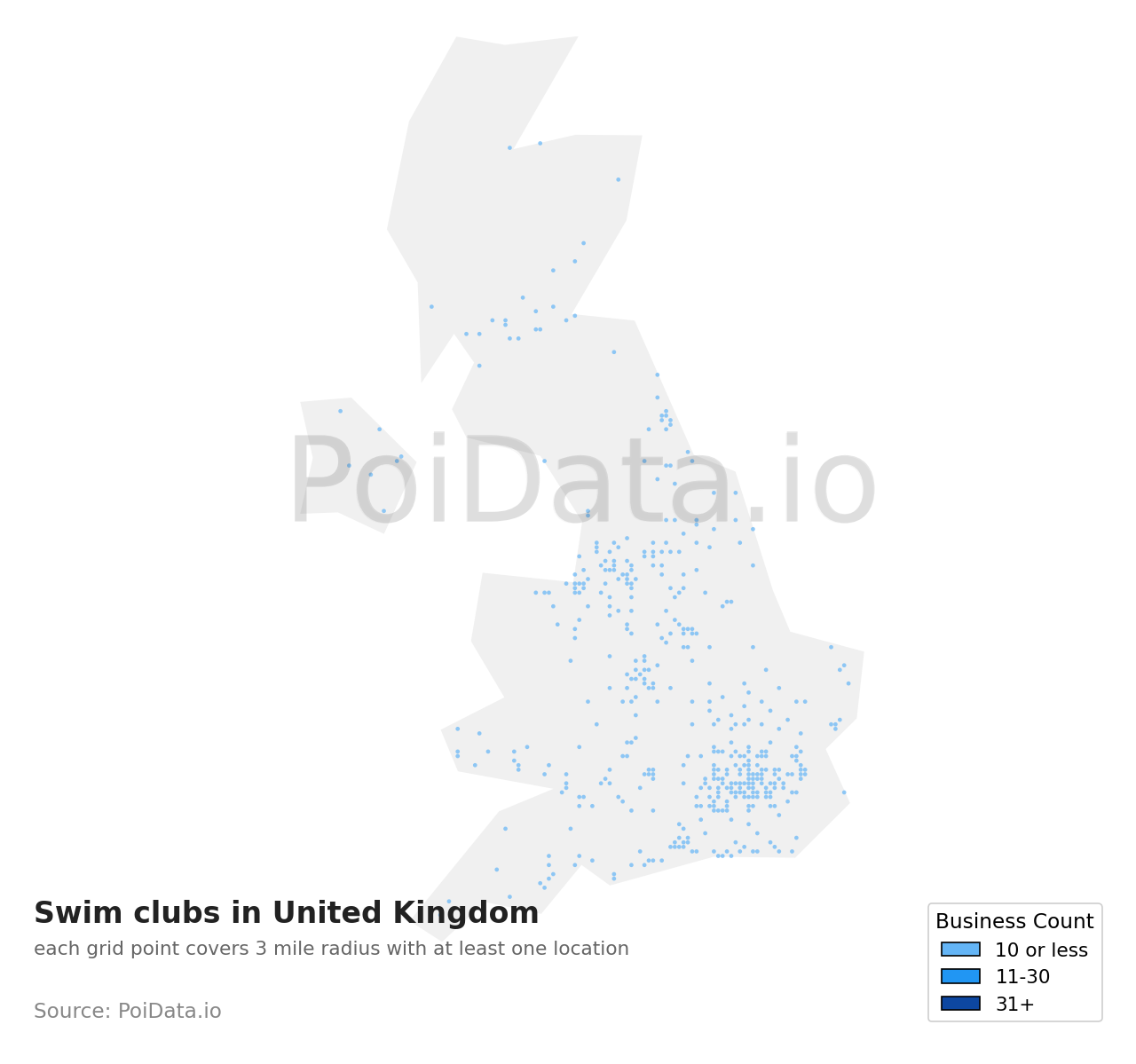 Swim club density map for United Kingdom