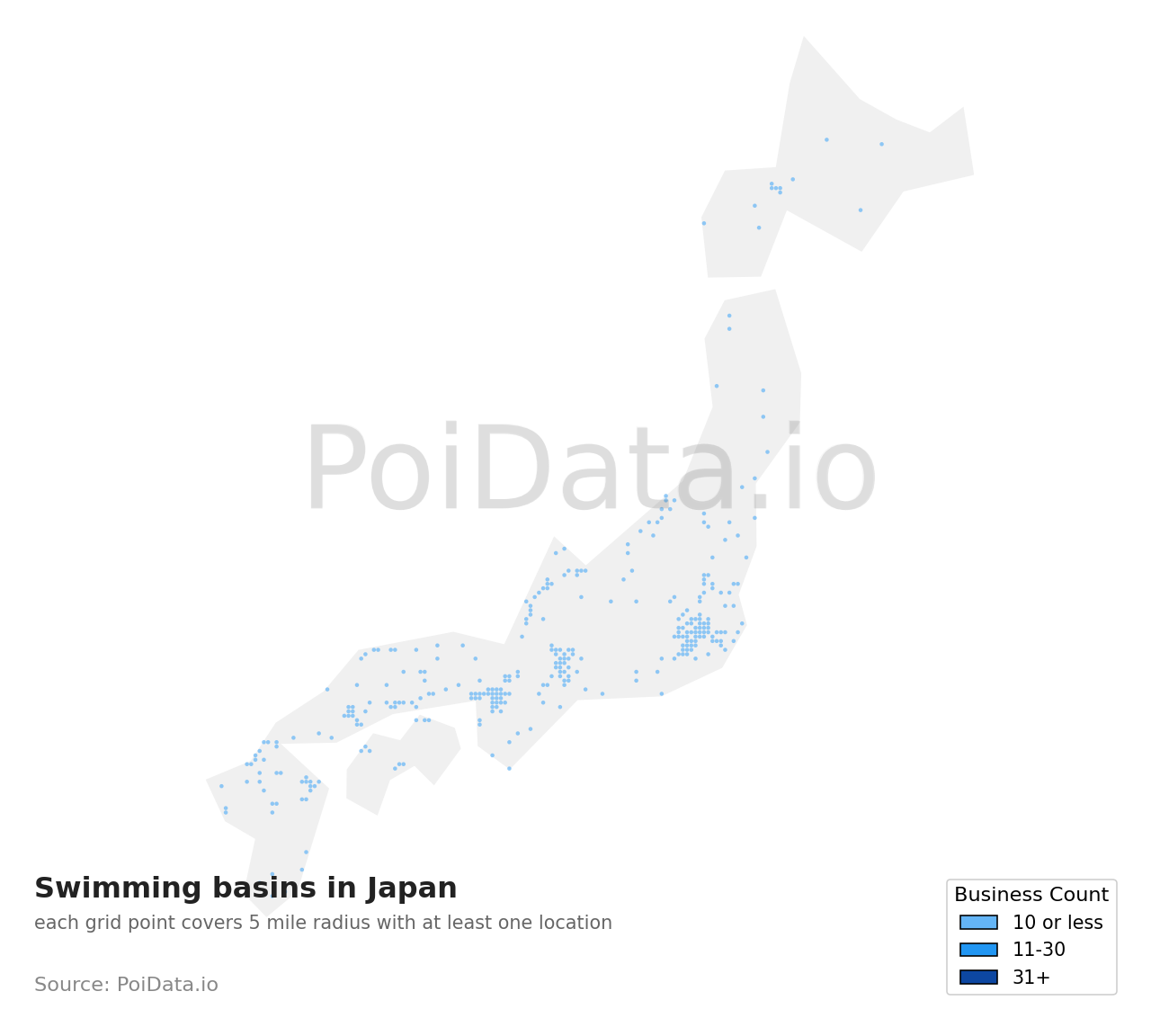 Swimming basin density map for Japan