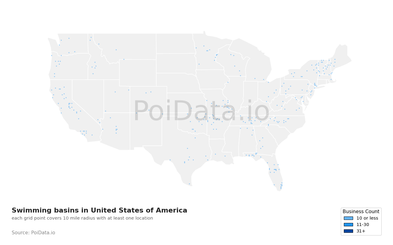 Swimming basin density map for United States