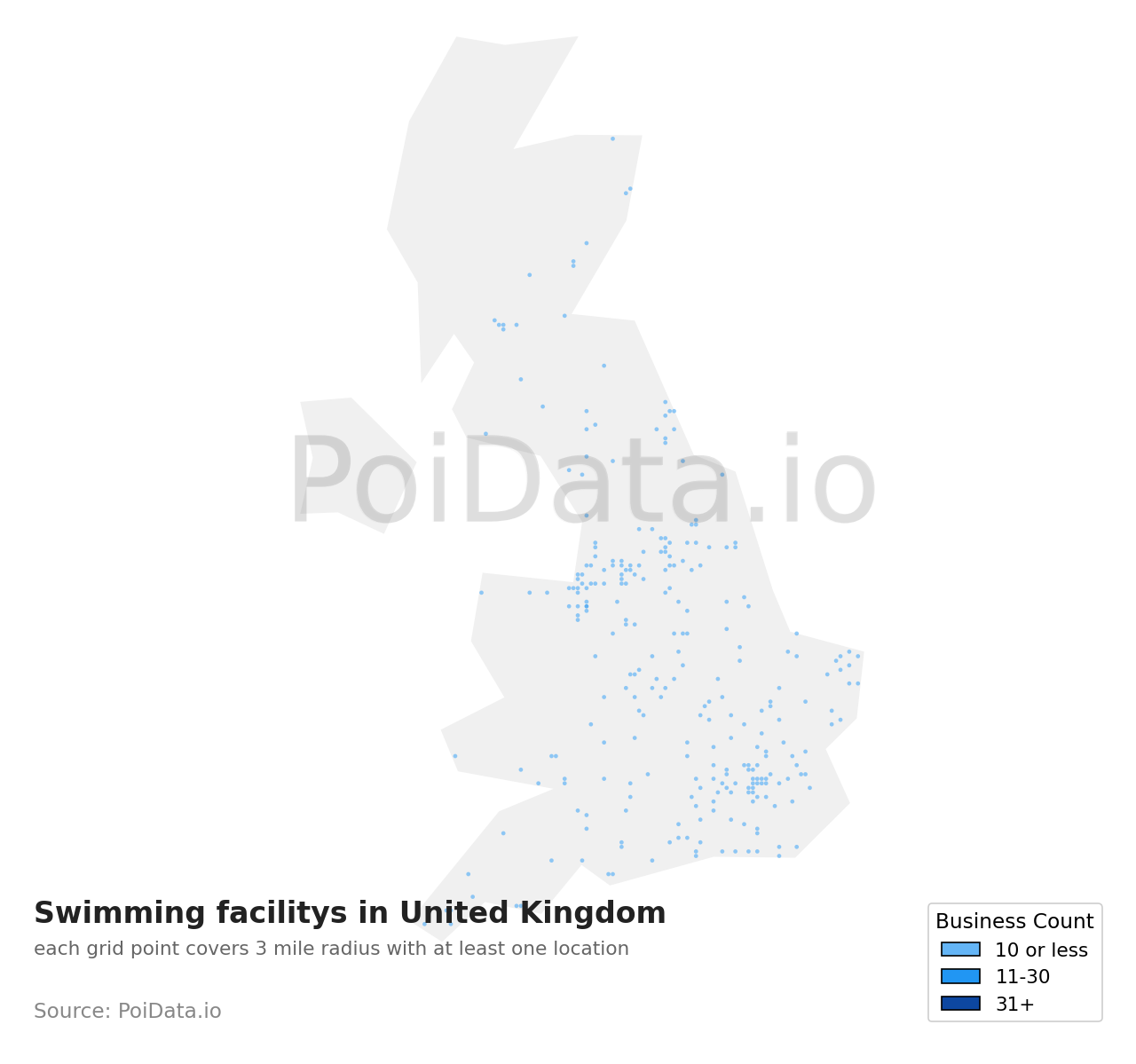 Swimming facility density map for United Kingdom