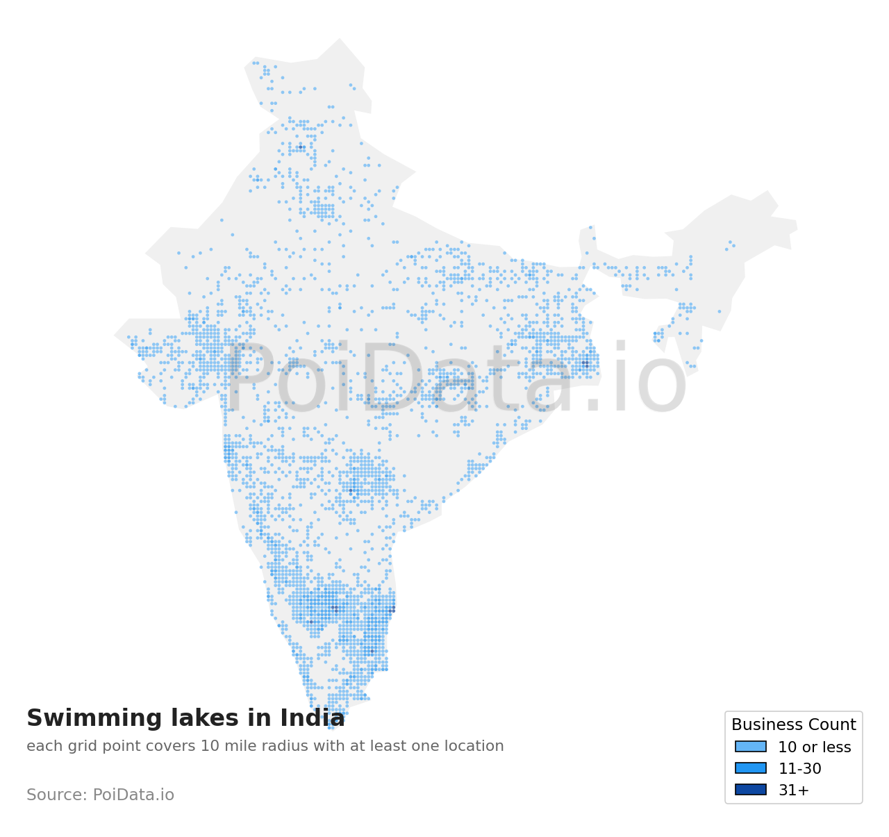 Swimming lake density map for India