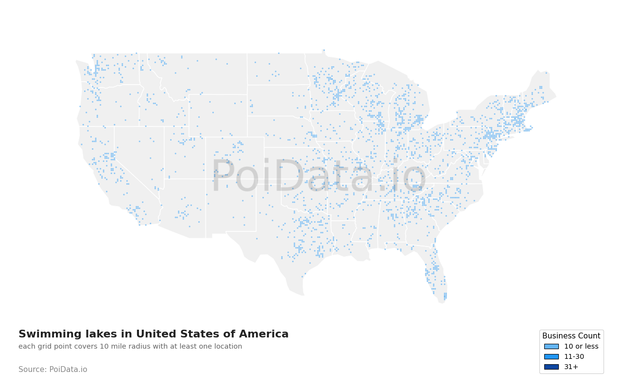 Swimming lake density map for Missouri, United States