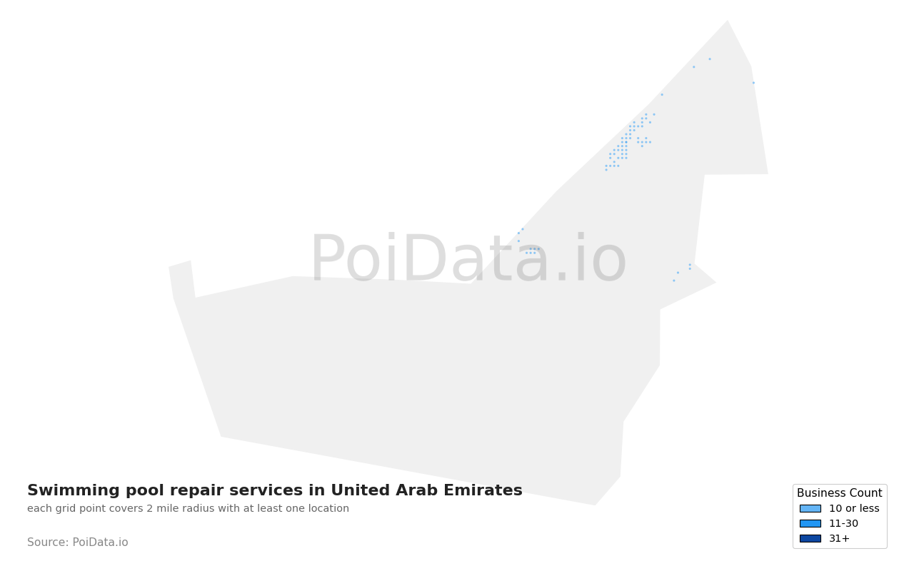 Swimming pool repair service density map for United Arab Emirates