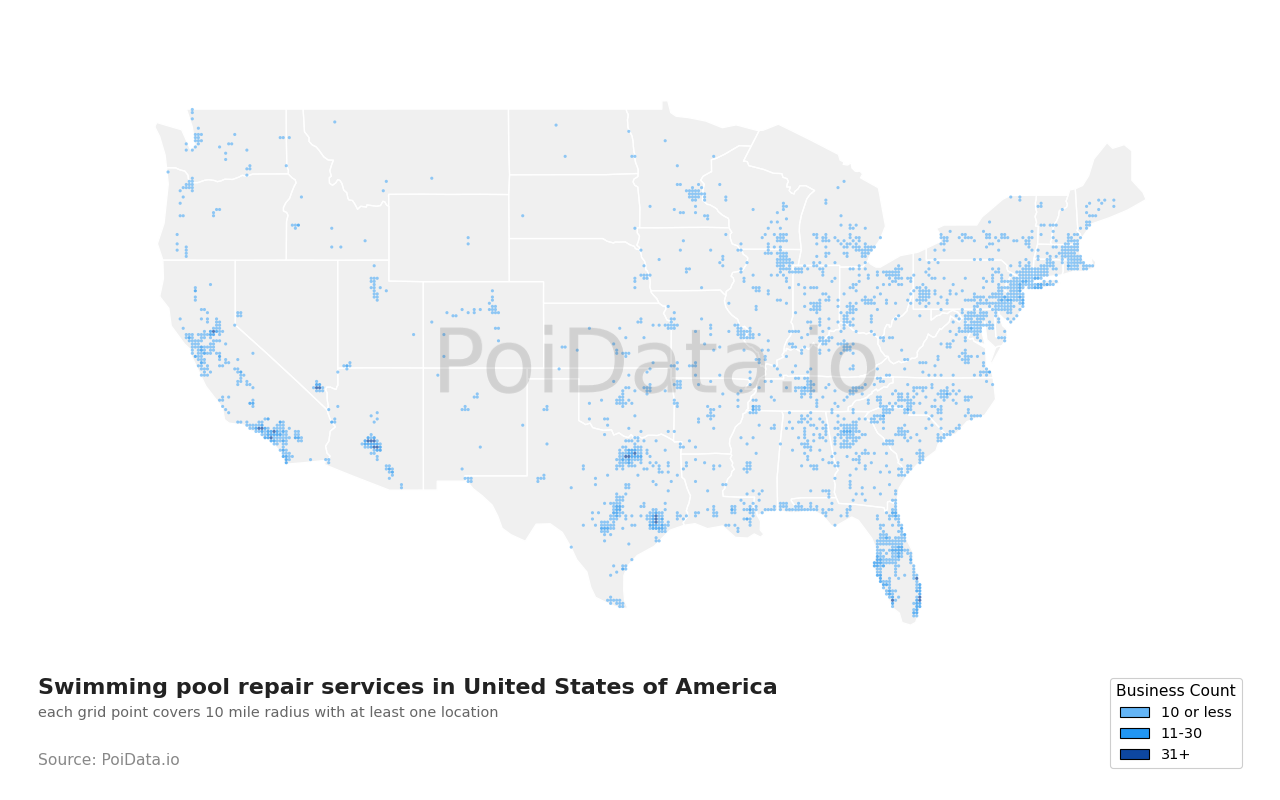 Swimming pool repair service density map for Ohio, United States