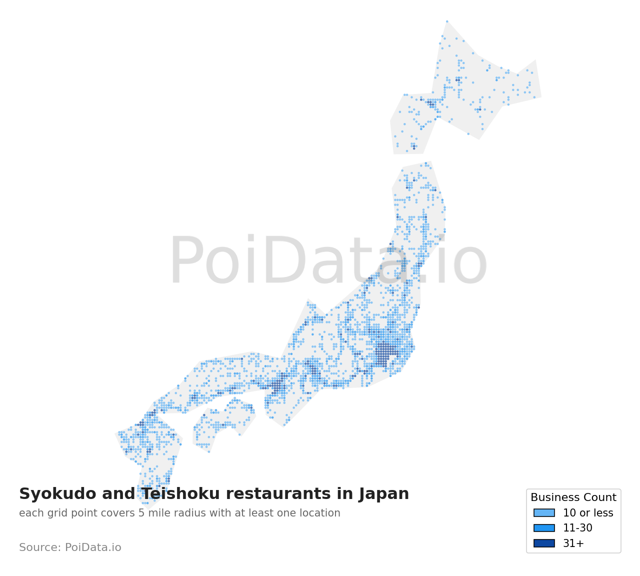 Syokudo and Teishoku restaurant density map for Japan