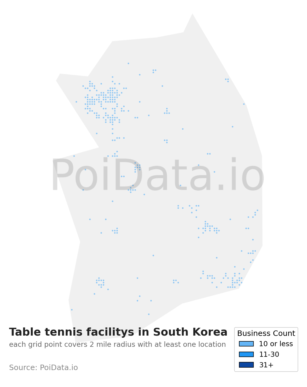 Table tennis facility density map for South Korea