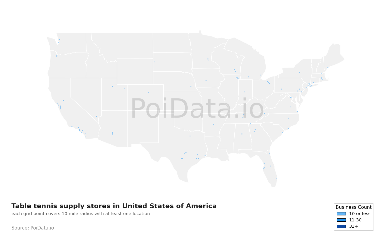 Table tennis supply store density map for Arizona, United States