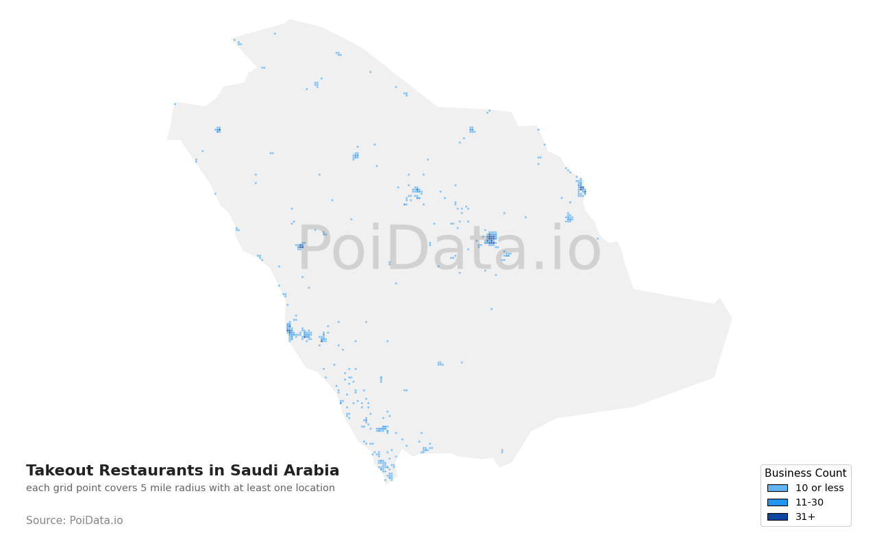 Takeout Restaurant density map for Saudi Arabia