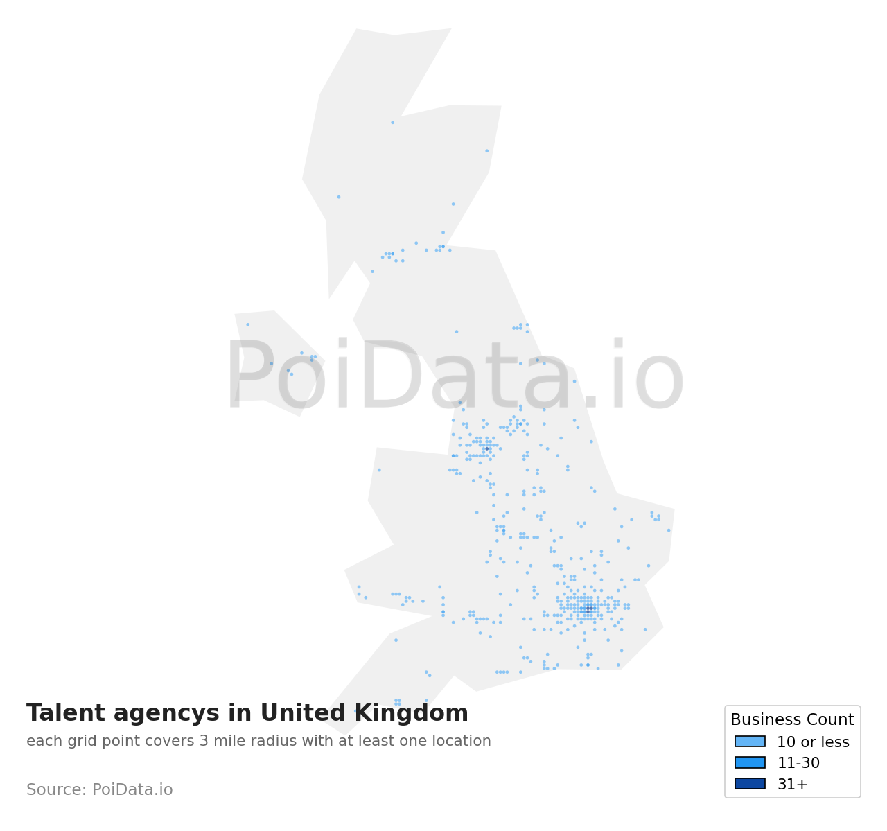 Talent agency density map for United Kingdom