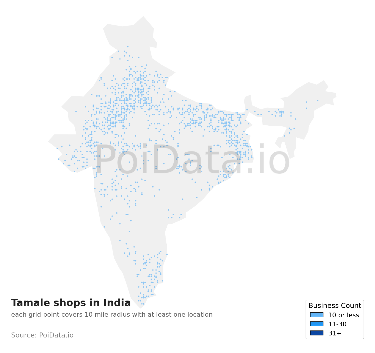 Tamale shop density map for India
