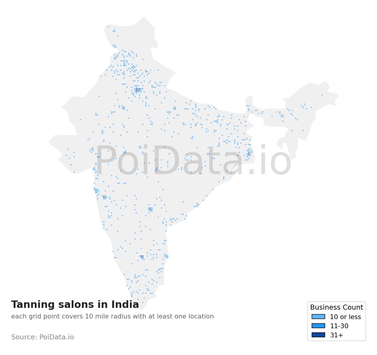 Tanning salon density map for India
