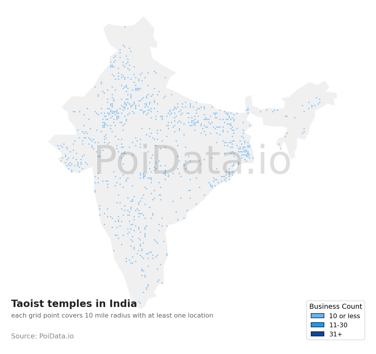 Taoist temple density map for India