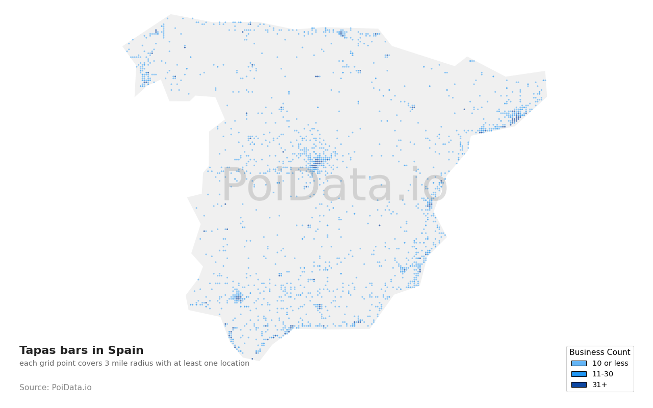 Tapas bar density map for Spain