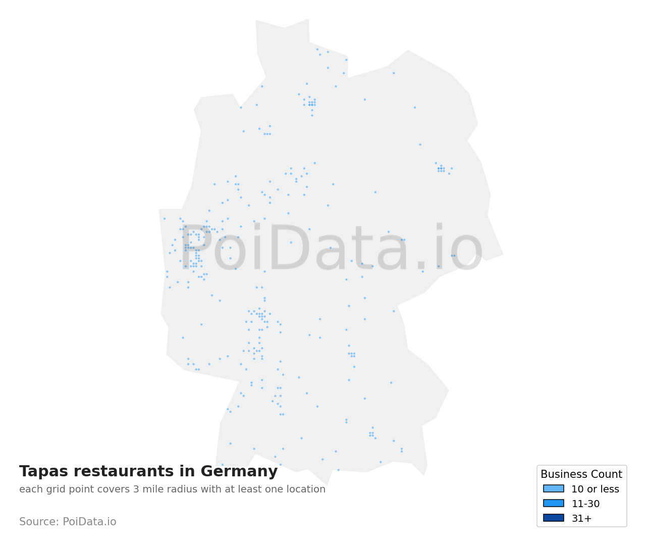 Tapas restaurant density map for Germany
