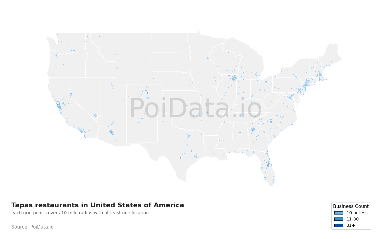 Tapas restaurant density map for New York, United States