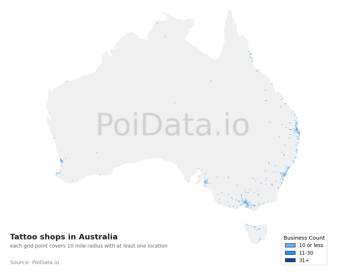 Tattoo shop density map for Queensland, Australia