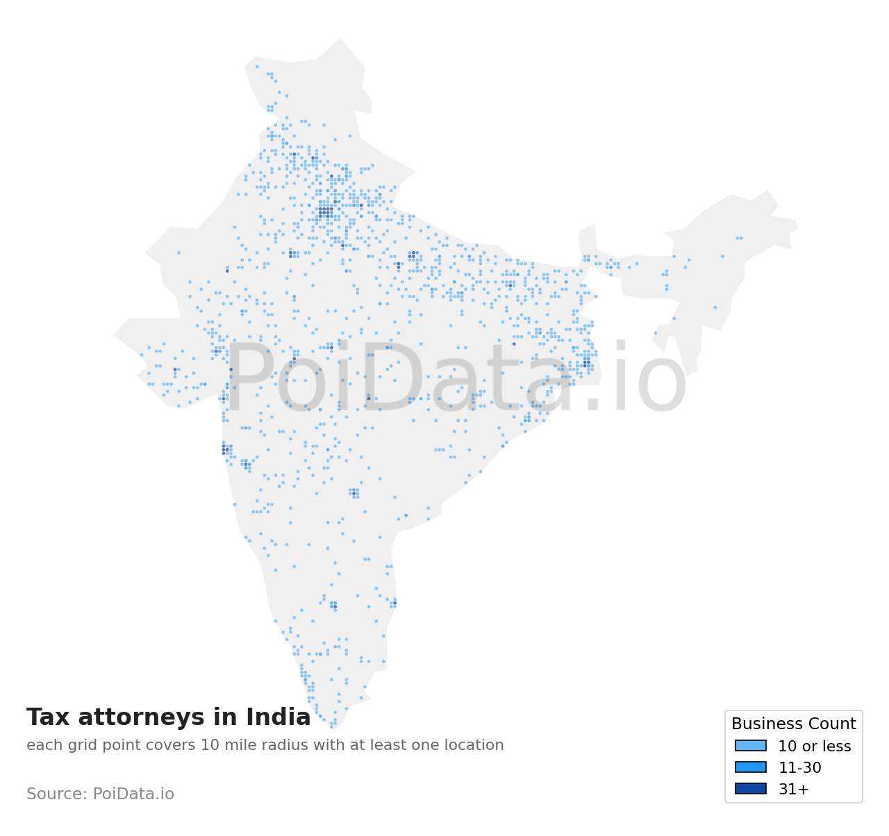Tax attorney density map for India