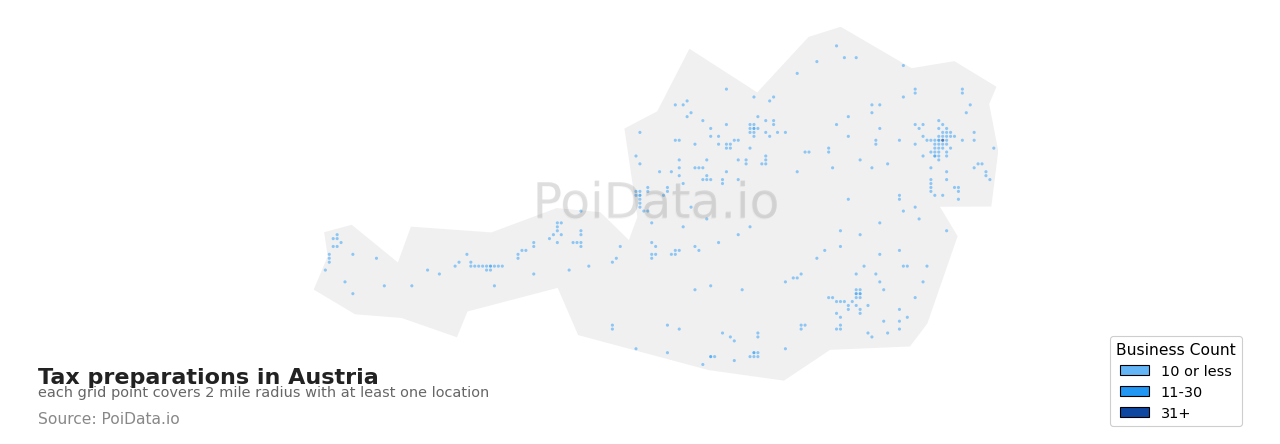 Tax preparation density map for Austria