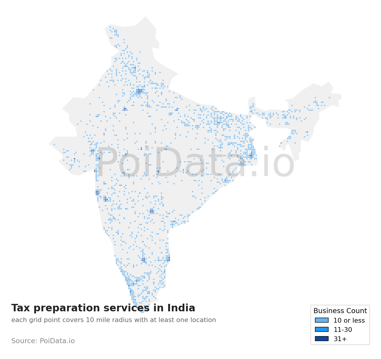 Tax preparation service density map for India