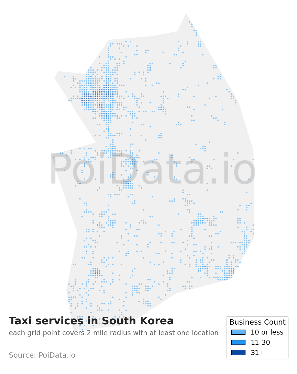 Taxi service density map for South Korea