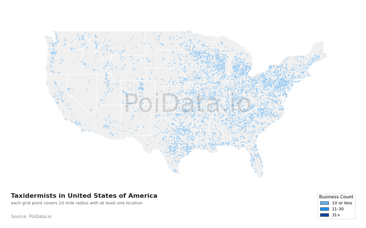 Taxidermist density map for United States