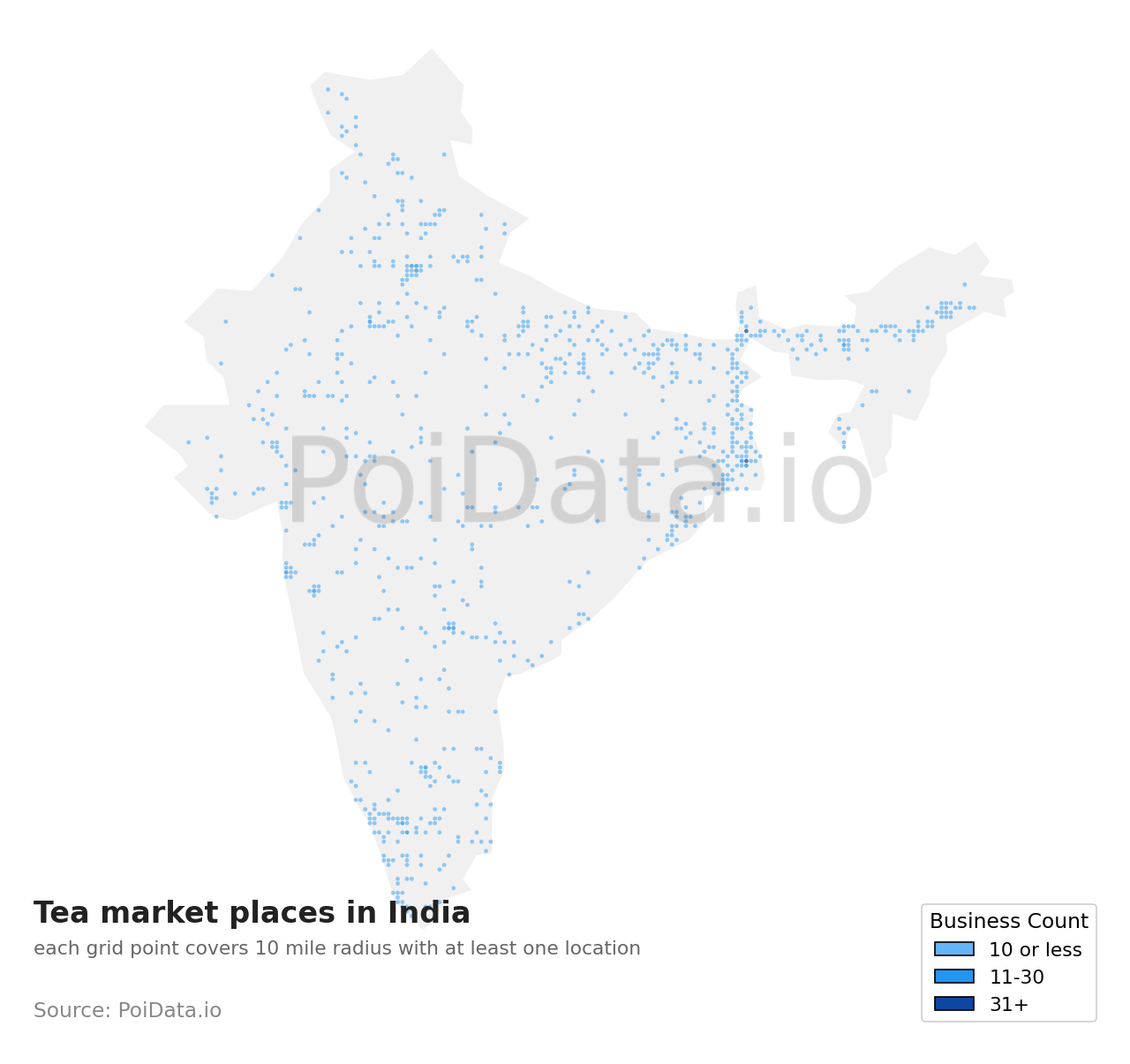 Tea market place density map for India