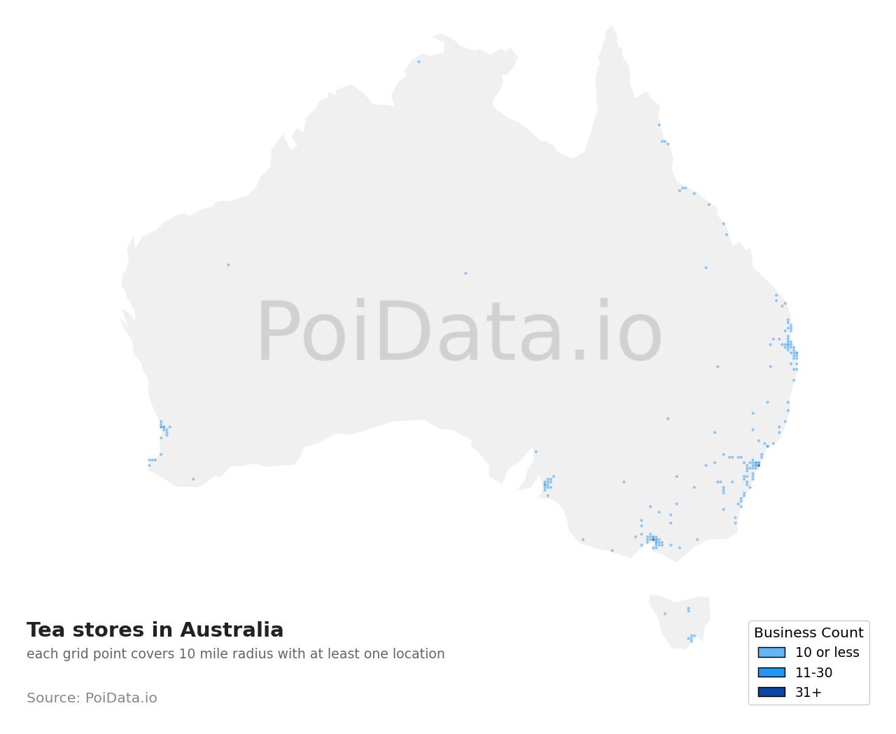 Tea store density map for Australian Capital Territory, Australia