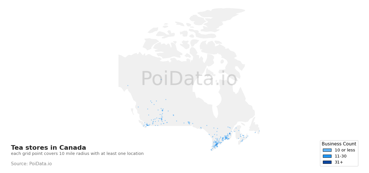 Tea store density map for Northwest Territories, Canada