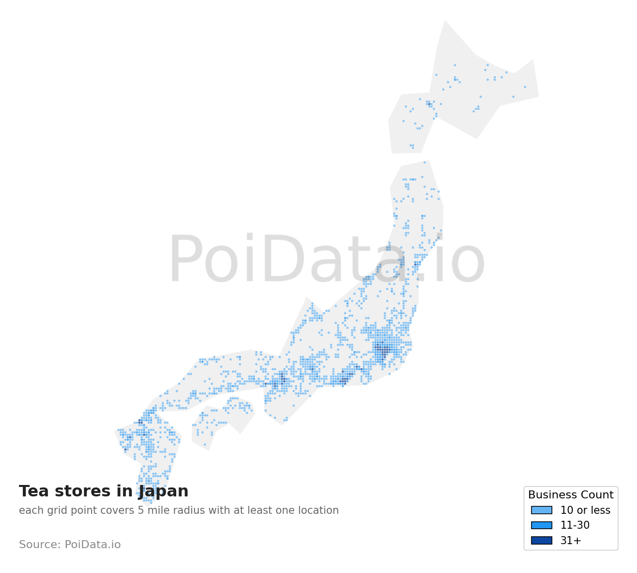 Tea store density map for Wakayama, Japan