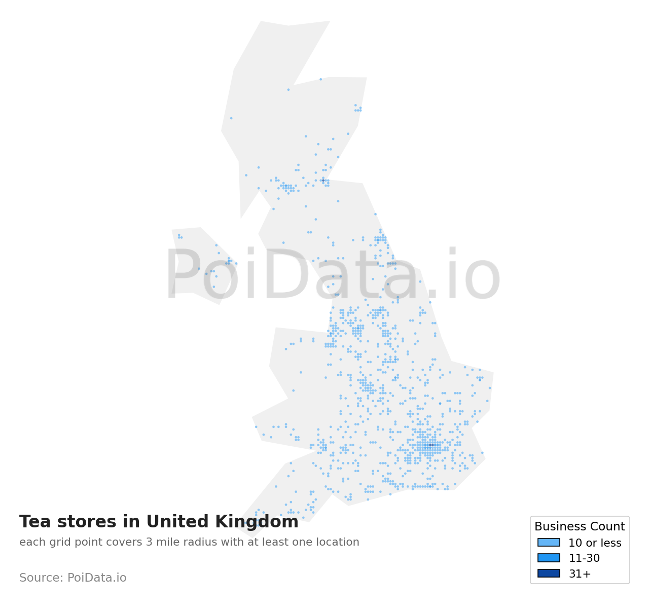 Tea store density map for United Kingdom