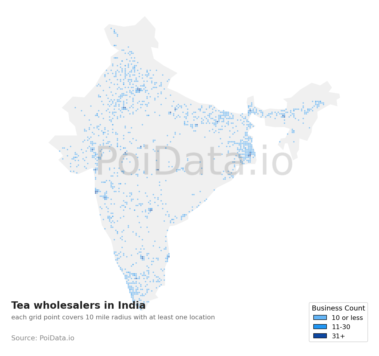 Tea wholesaler density map for India