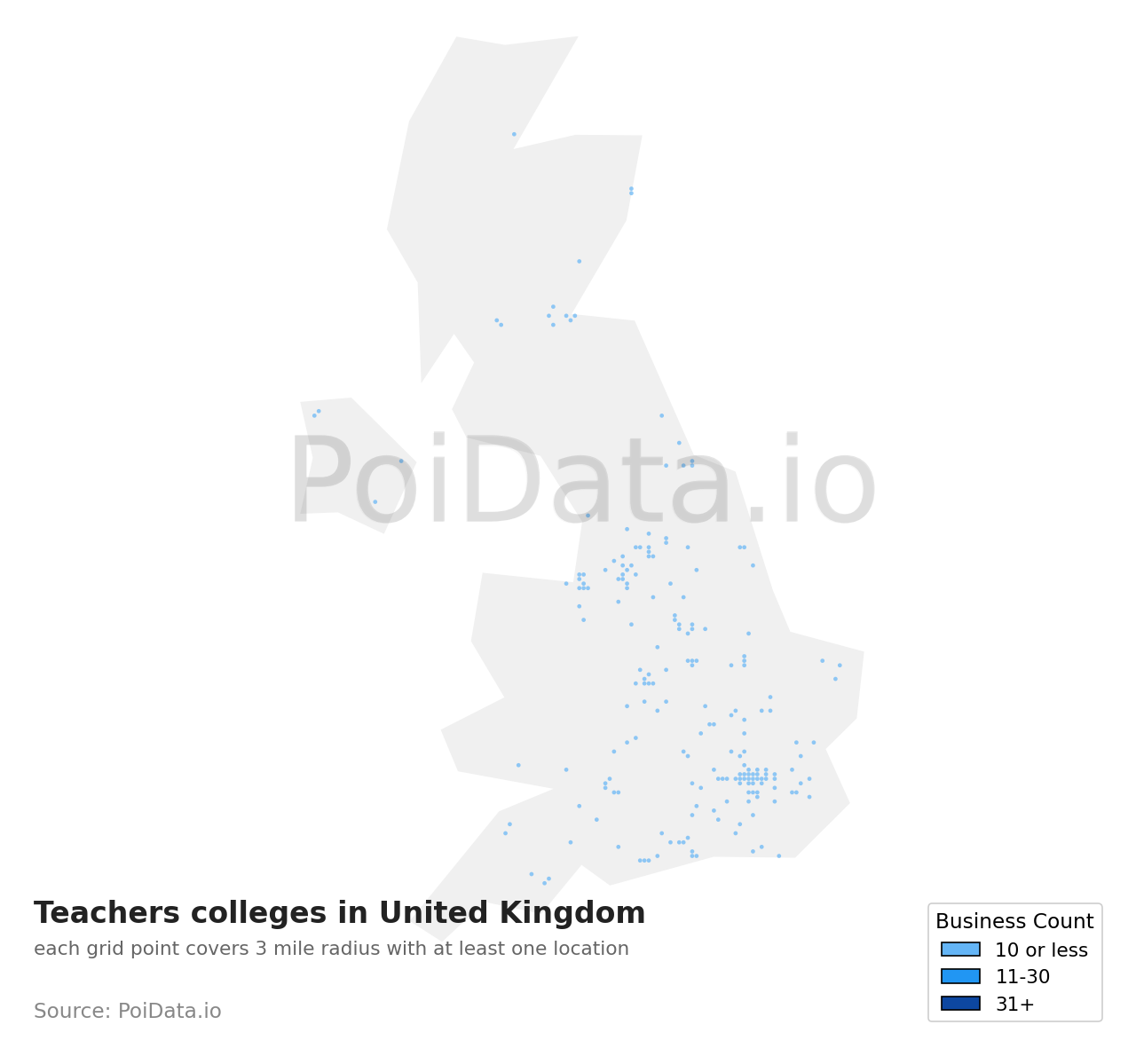Teachers college density map for United Kingdom