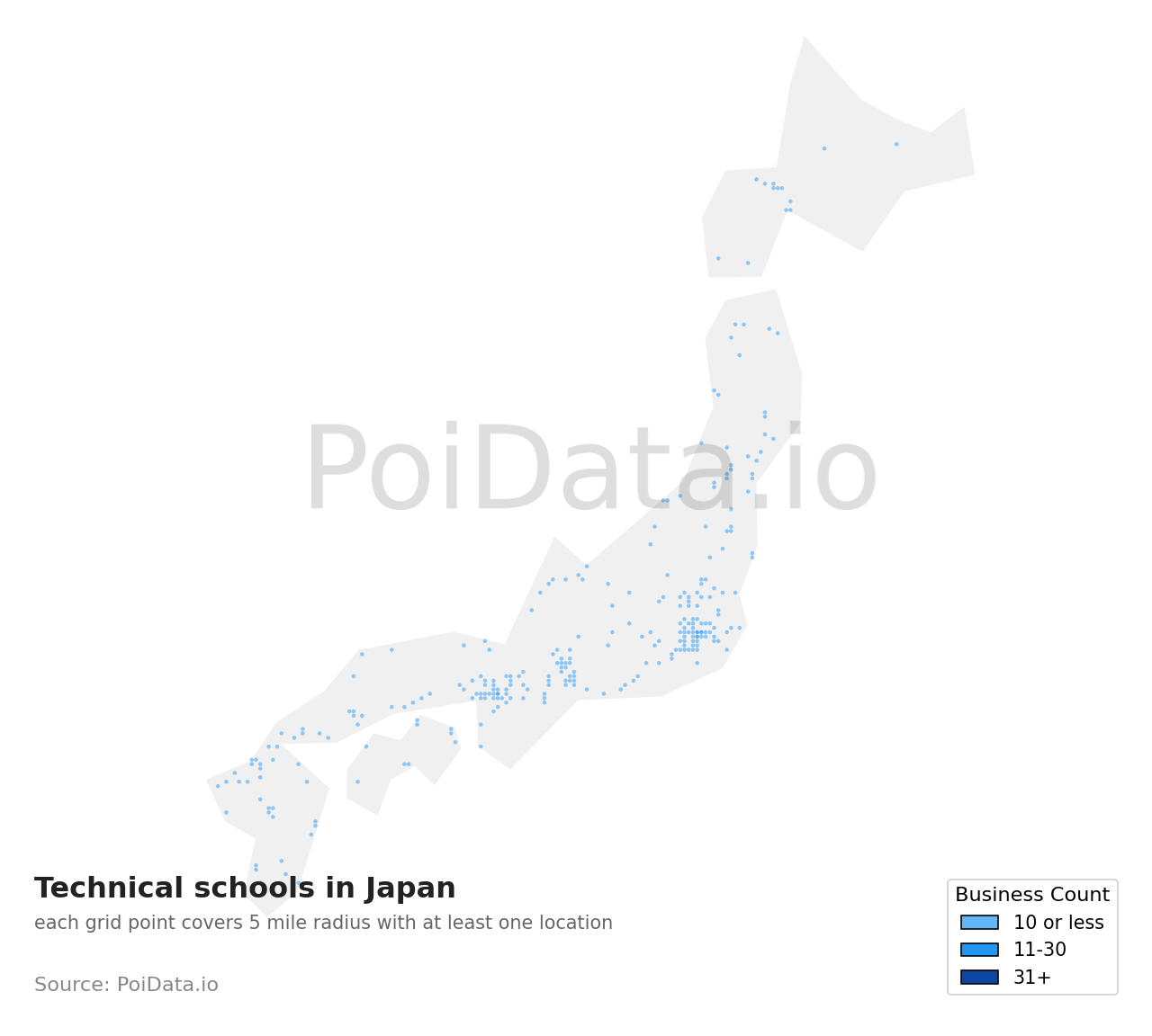 Technical school density map for Japan