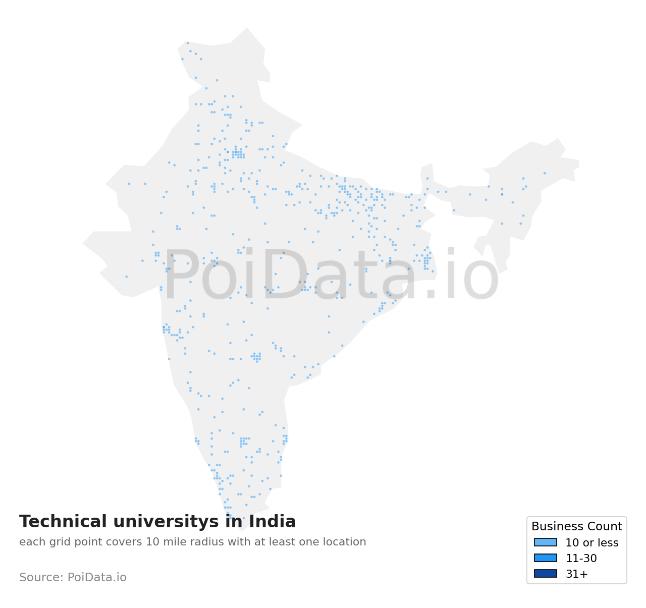 Technical university density map for India