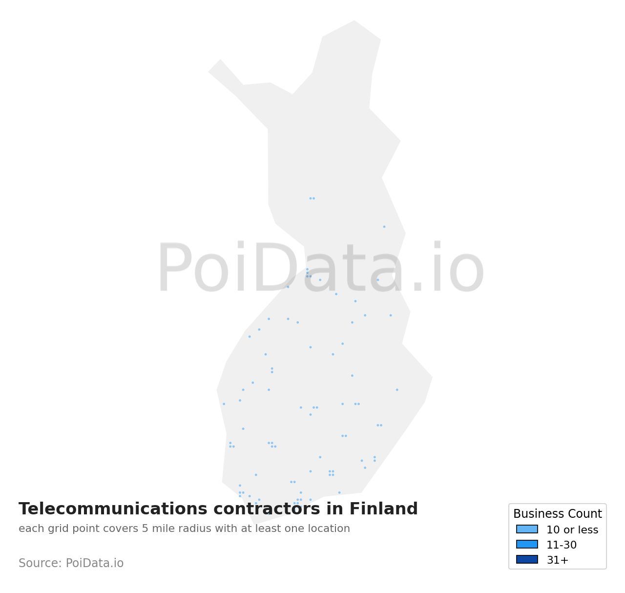 Telecommunications contractor density map for Finland