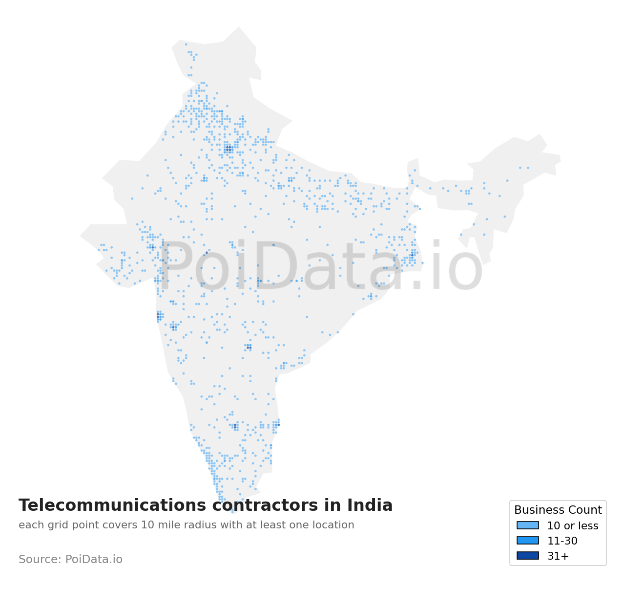 Telecommunications contractor density map for India