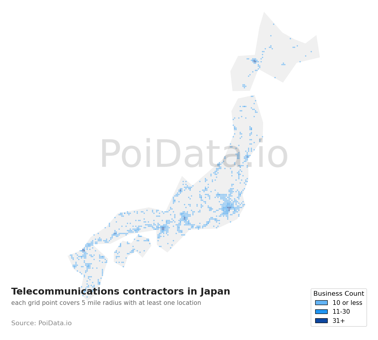 Telecommunications contractor density map for Japan