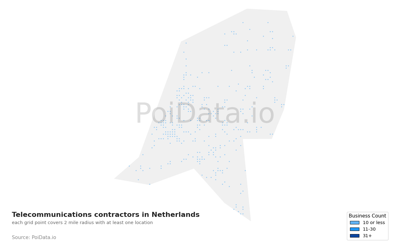 Telecommunications contractor density map for Netherlands