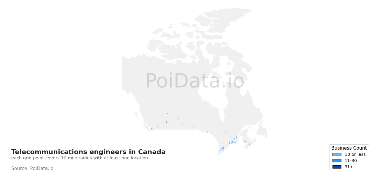 Telecommunications engineer density map for Alberta, Canada