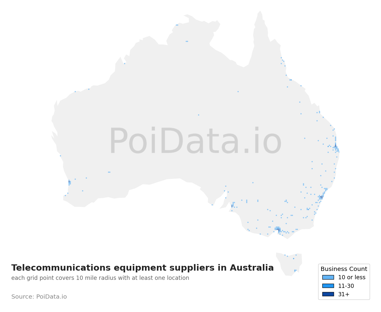 Telecommunications equipment supplier density map for Western Australia, Australia