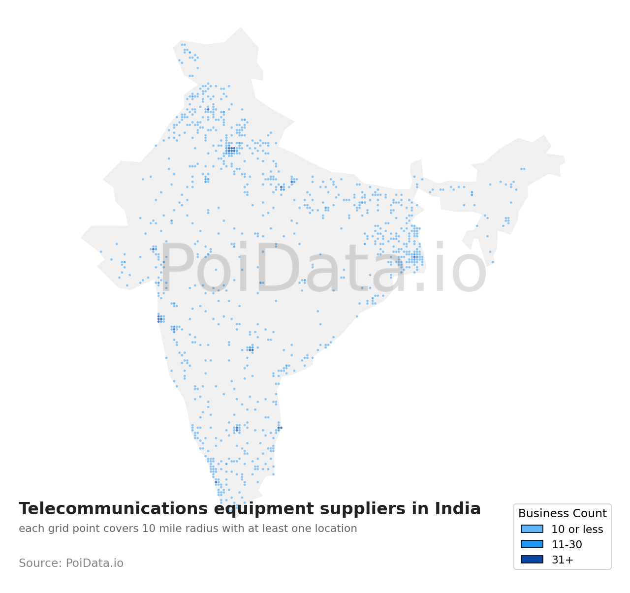 Telecommunications equipment supplier density map for India
