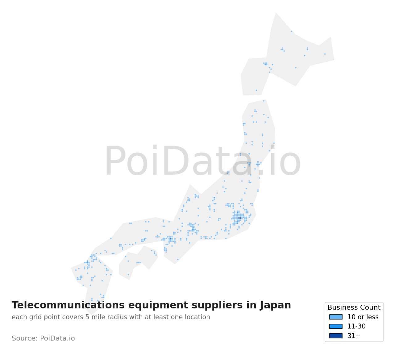 Telecommunications equipment supplier density map for Japan