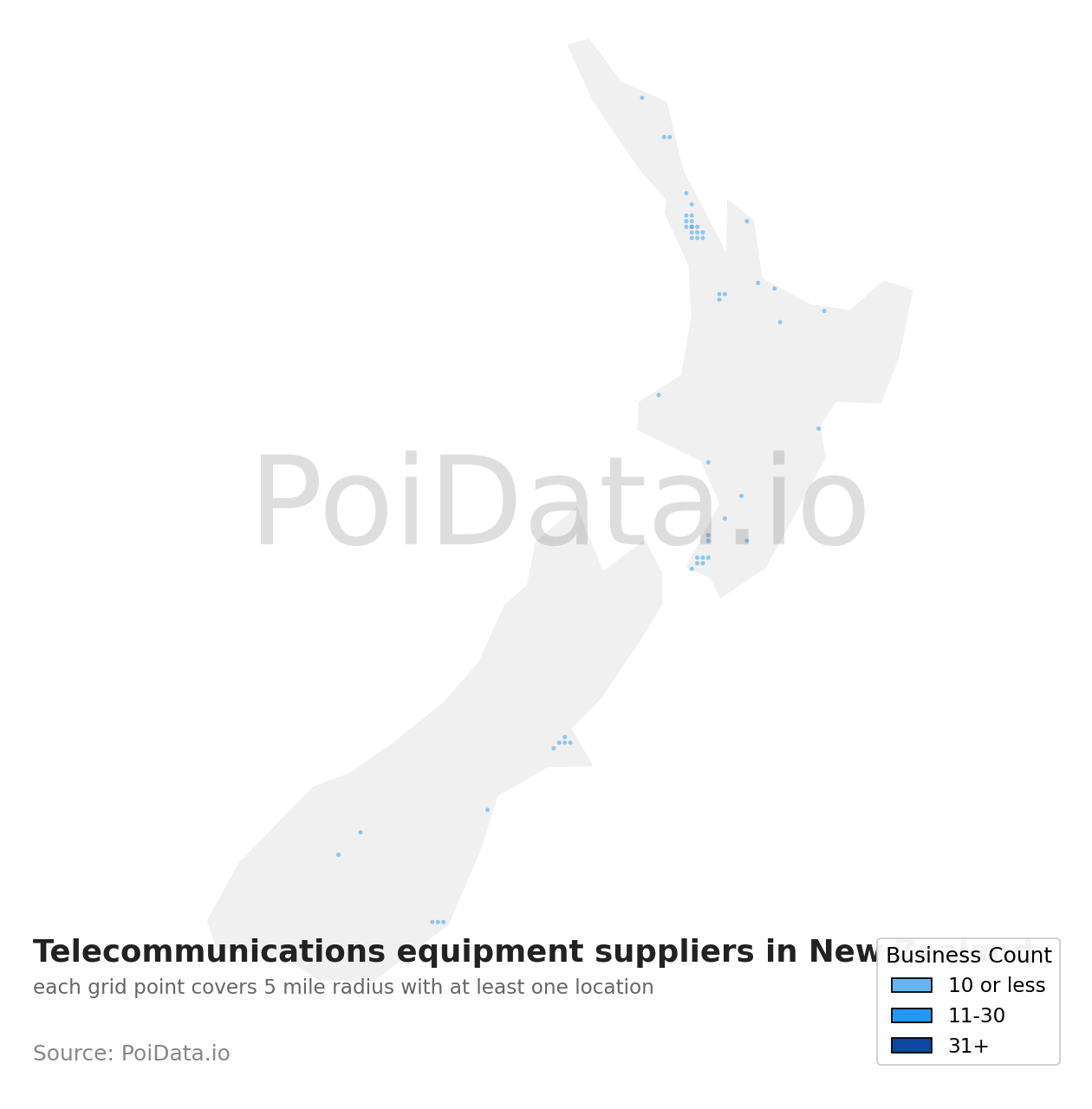 Telecommunications equipment supplier density map for New Zealand