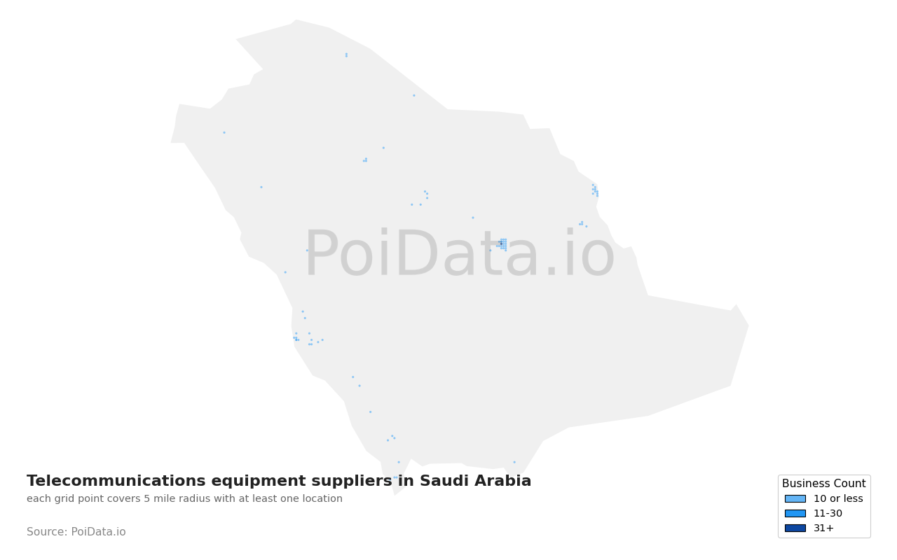 Telecommunications equipment supplier density map for Saudi Arabia