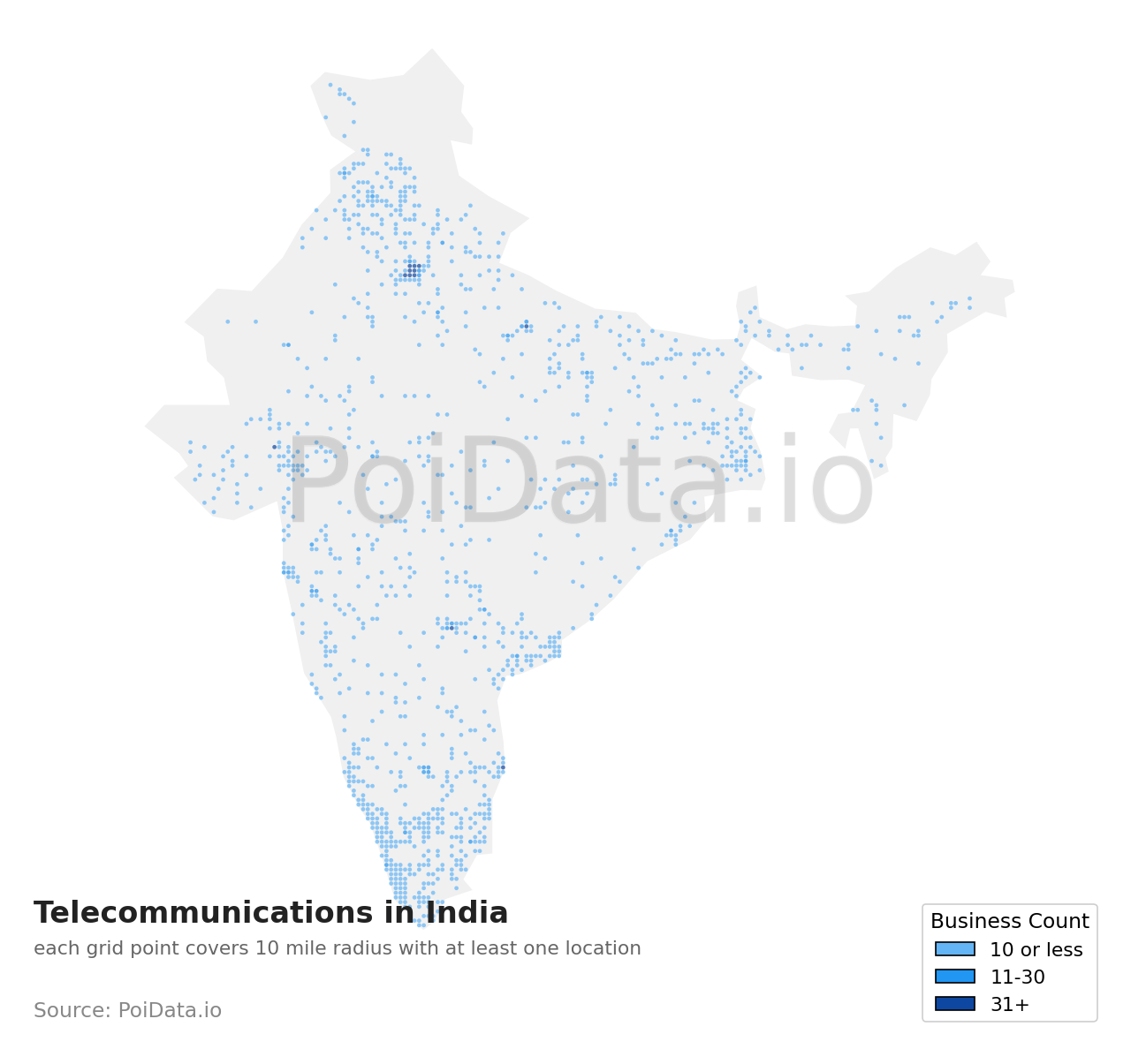 Telecommunications density map for India